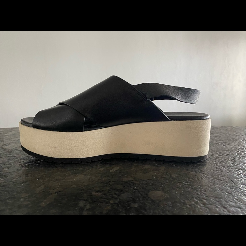 Vince Jenaya Black Leather Platform Slingback Sandals in Size 8.5